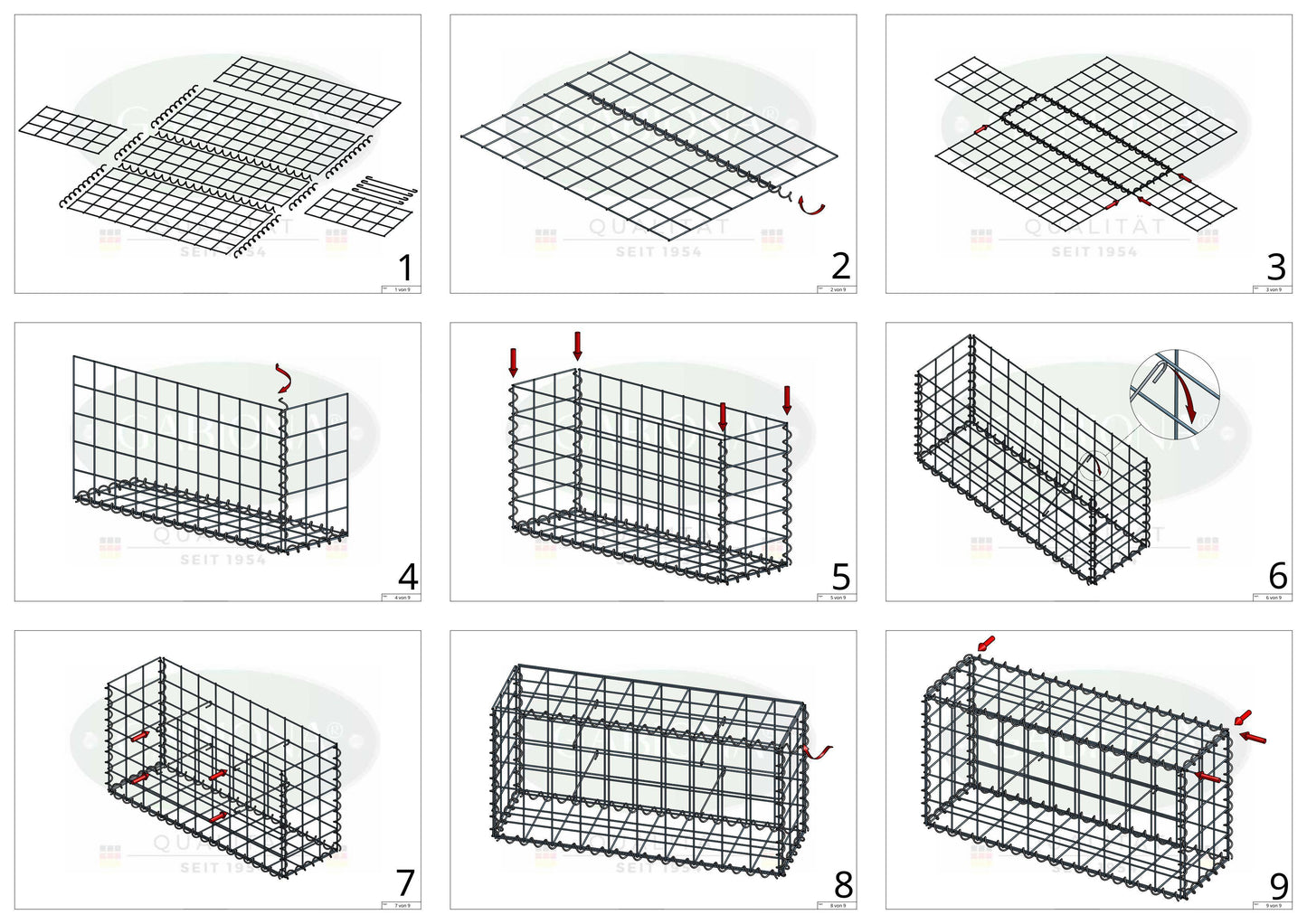 Lot de 2 gabions 100 cm x 100 cm x 50 cm (L x H x P), mailles 10 x 10 cm, spirale