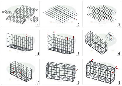 Lot de 2 gabions 100 cm x 100 cm x 50 cm (L x H x P), mailles 10 x 10 cm, spirale