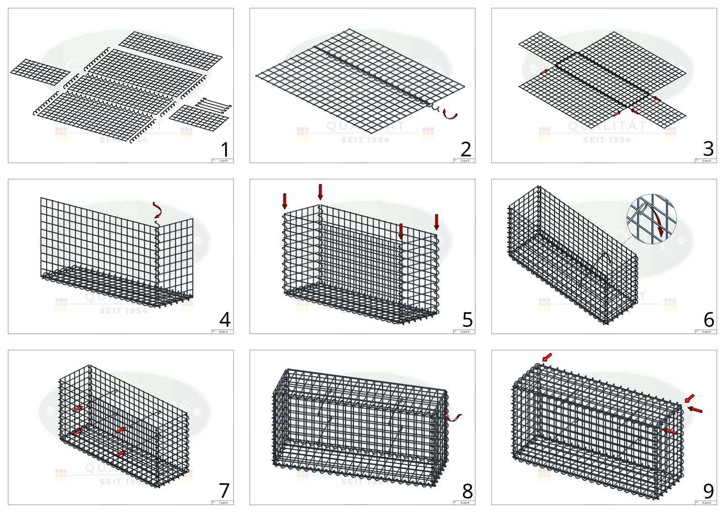 Lot de 2 gabions 100 cm x 100 cm x 20 cm (L x H x P), mailles 5 x 5 cm, spirale