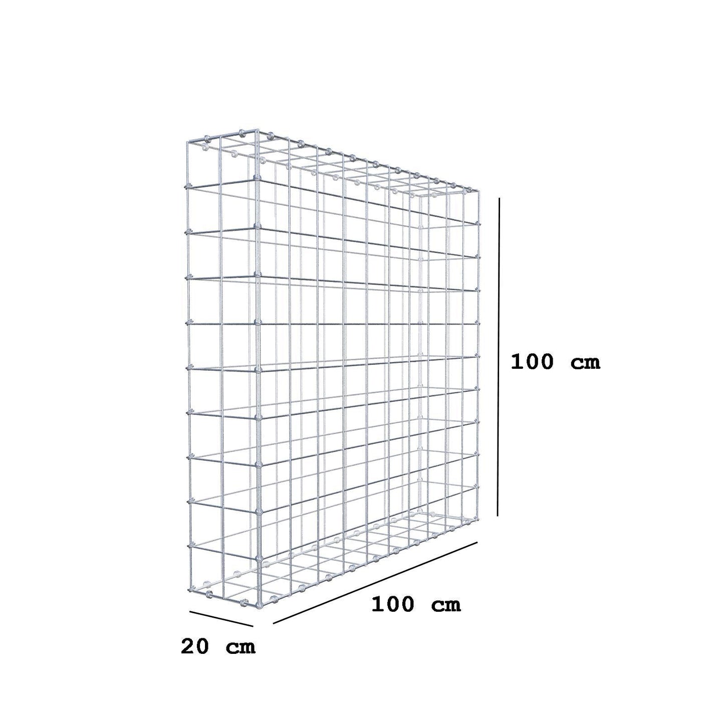 Gabião 100 cm x 100 cm x 20 cm (C x A x P), malhagem 10 x 10 cm, anel espiral