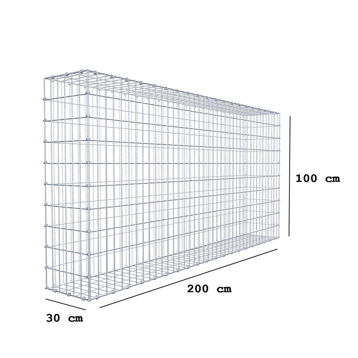 Gabione 200 cm x 100 cm x 30 cm (L x H x T), Maschenweite 5 x 10 cm, Spiralring