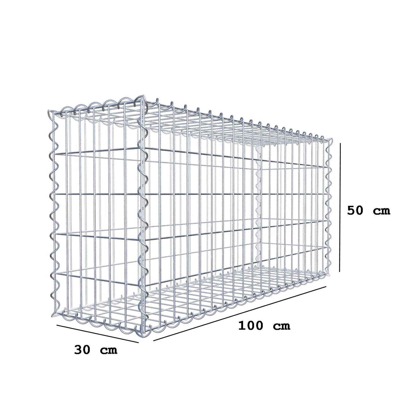 Gabione 100 cm x 50 cm x 30 cm (L x H x T), Maschenweite 5 cm x 10 cm, Spirale