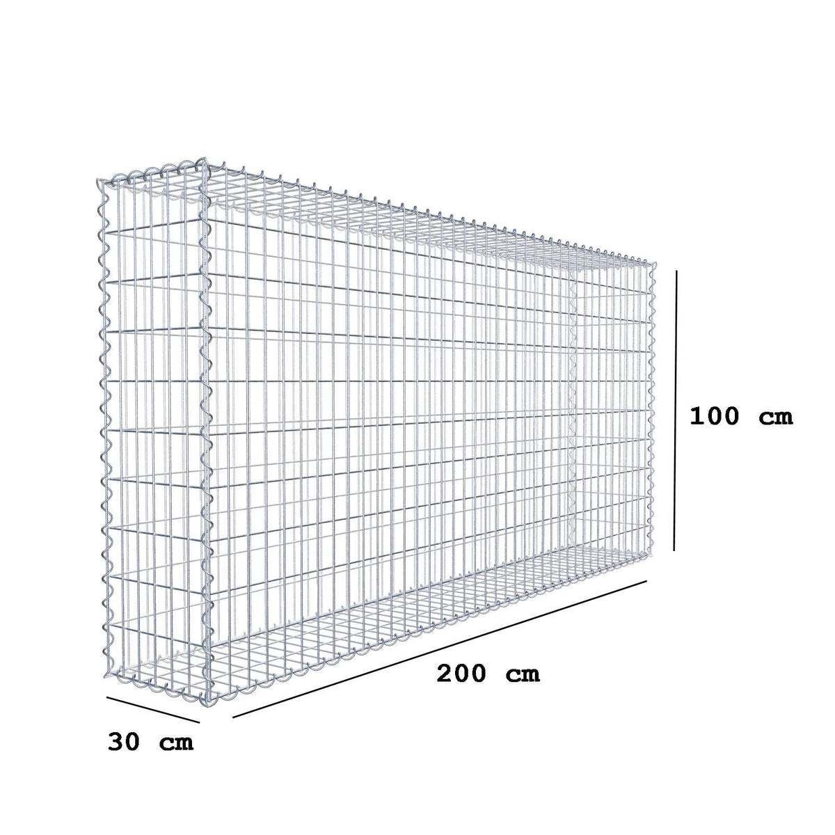 Gabion 200 cm x 100 cm x 30 cm (L x H x P), mailles 5 cm x 10 cm, spirale