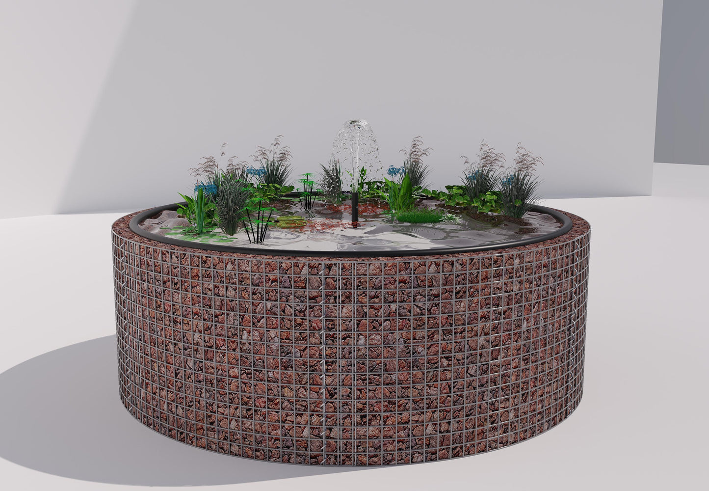 Laghetto rialzato in gabbioni, rotondo, diametro esterno 232 cm, altezza 80 cm, maglia 5 x 5 cm, spessore parete 15 cm