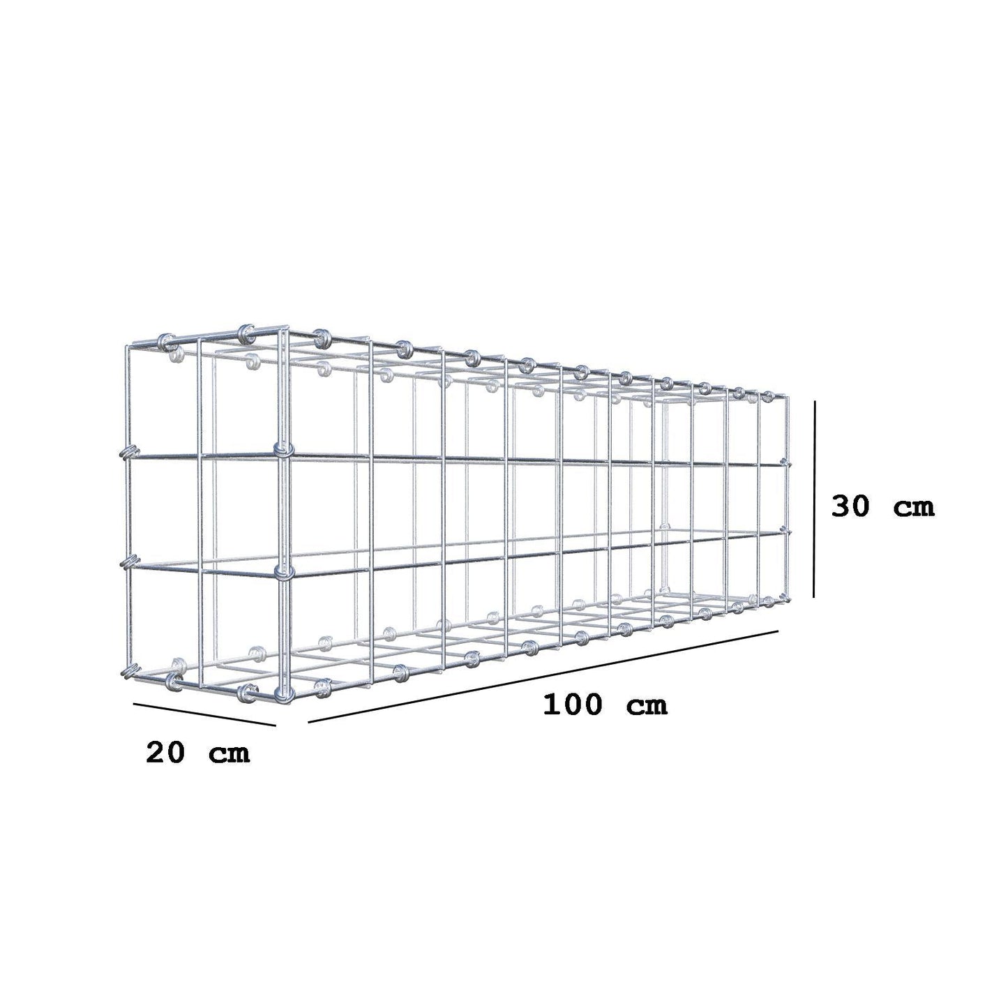 Gabbione 100 cm x 30 cm x 20 cm (L x H x P), maglia 10 x 10 cm, anello a spirale