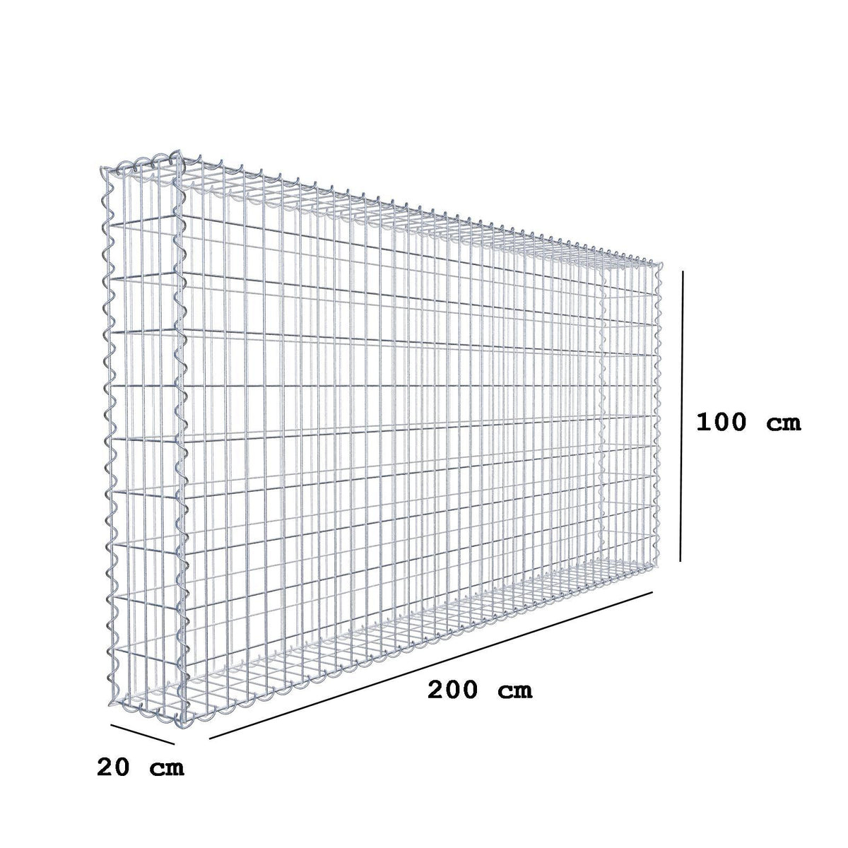 Gabion 200 cm x 100 cm x 20 cm (L x H x P), mailles 5 cm x 10 cm, spirale