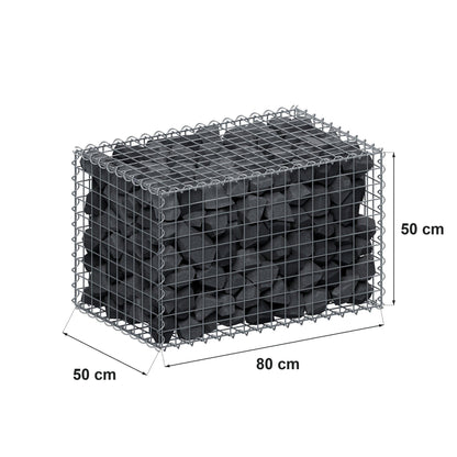 Gabião 80 cm x 50 cm x 50 cm (C x A x P), malhagem 5 cm x 5 cm, espiral