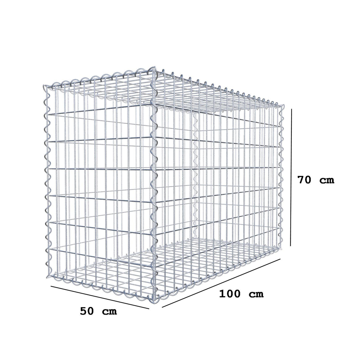 Gabion 100 cm x 70 cm x 50 cm (L x H x D), mesh size 5 cm x 10 cm, spiral