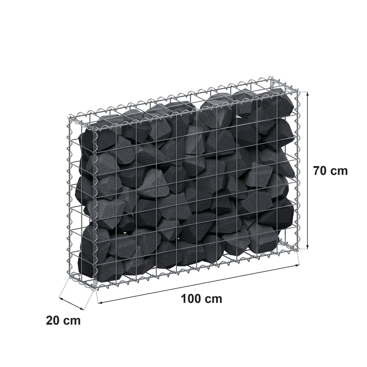 Gabione 100 cm x 70 cm x 20 cm (L x H x T), Maschenweite 10 cm x 10 cm, Spirale
