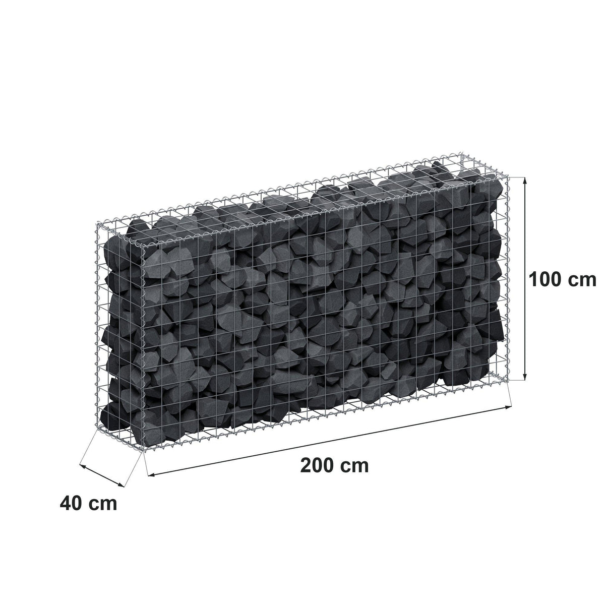 Gabion 200 cm x 100 cm x 40 cm (L x H x D), mesh size 10 cm x 10 cm, spiral