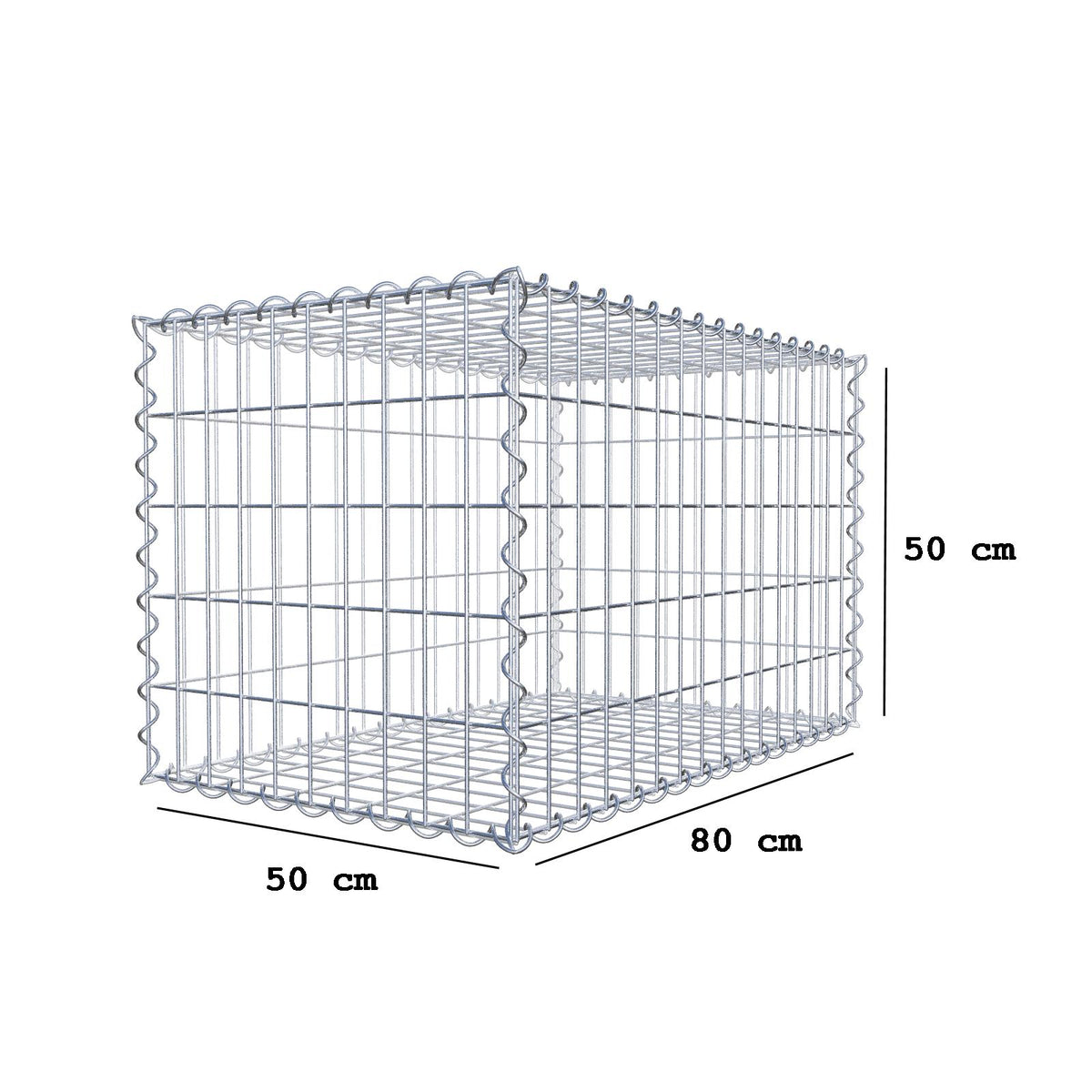 Gabion 80 cm x 50 cm x 50 cm (L x H x D), mesh size 5 cm x 10 cm, spiral