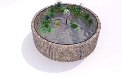 Gabionupphöjd damm, rund, ytterdiameter 262 cm, höjd 80 cm, maskstorlek 5 x 5 cm, väggtjocklek 15 cm