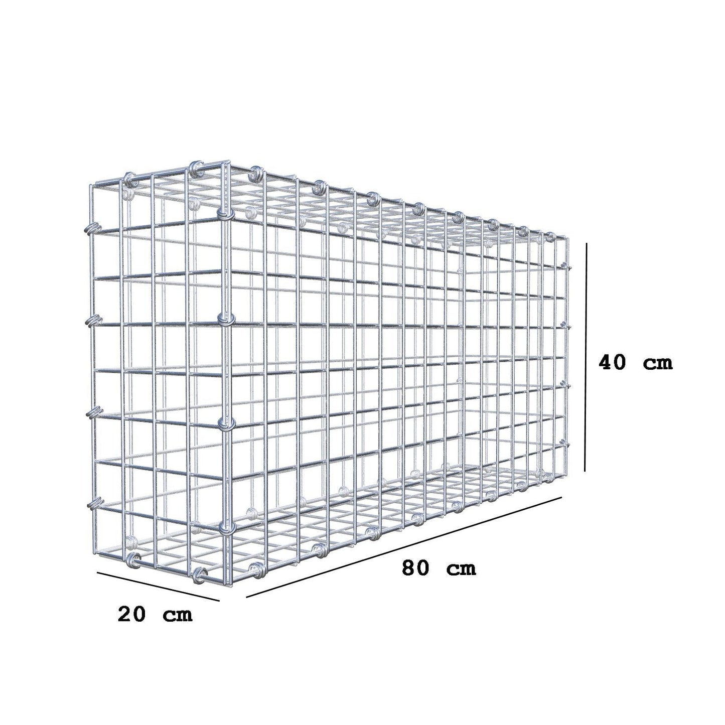 Gabbione 80 cm x 40 cm x 20 cm (L x H x P), maglia 5 x 5 cm, anello a spirale