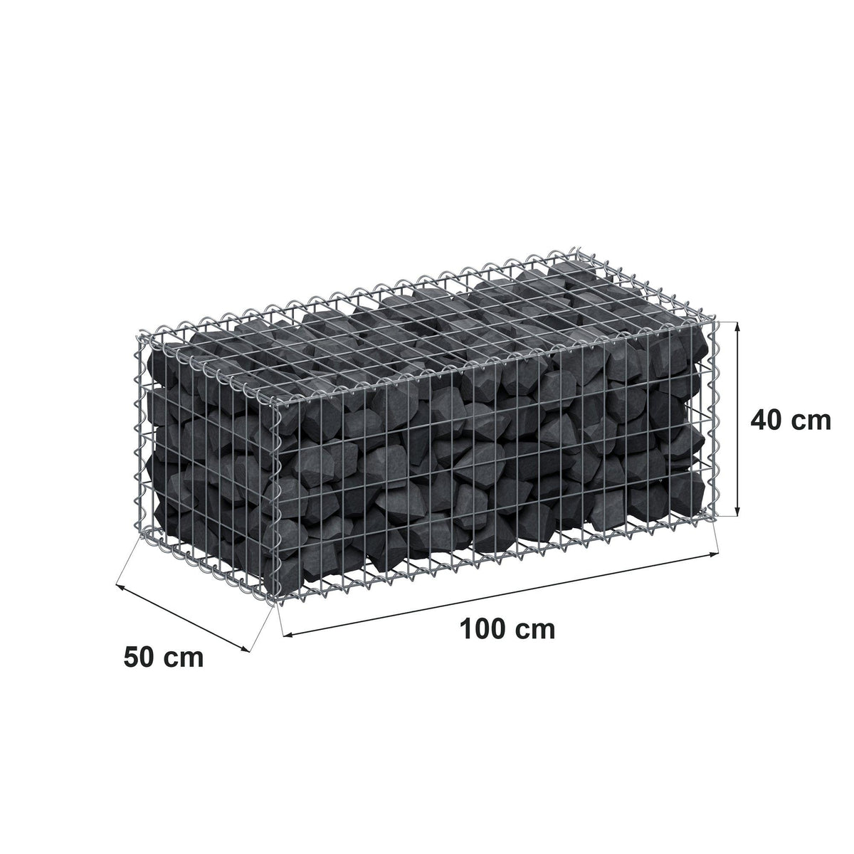 Gabbione 100 cm x 40 cm x 50 cm (L x H x P), maglia 5 cm x 10 cm, spirale