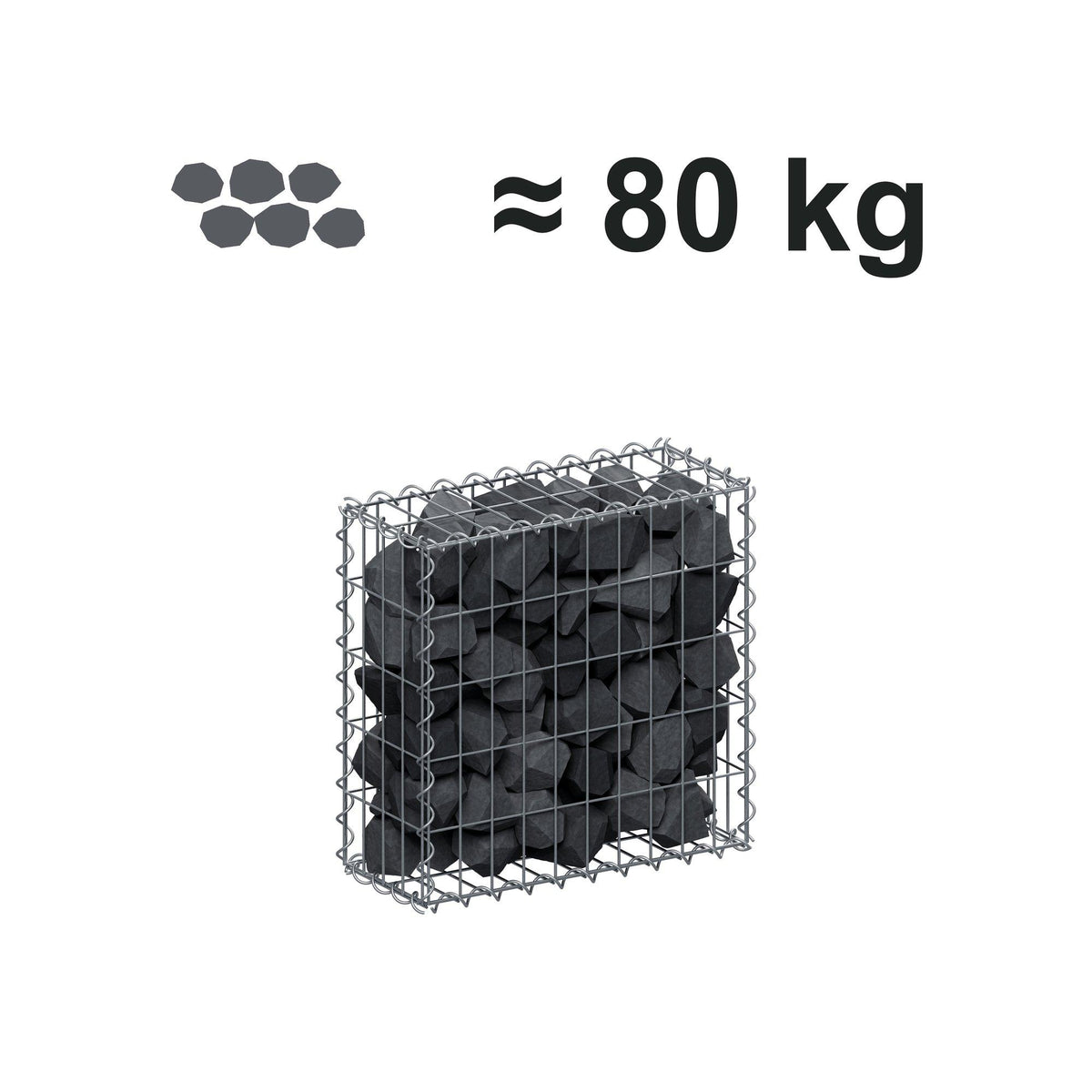 Gabion 50 cm x 50 cm x 20 cm (L x H x D), maskestørrelse 5 cm x 10 cm, spiral