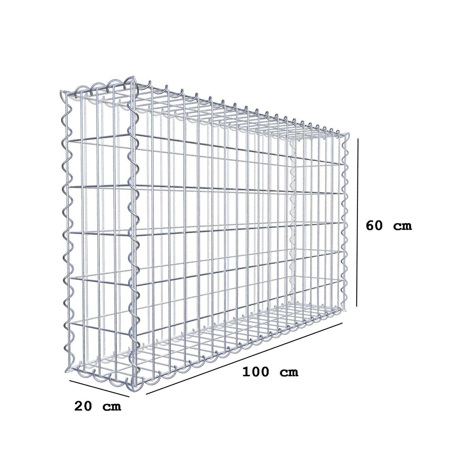Gabion 100 cm x 60 cm x 20 cm (L x H x P), mailles 5 cm x 10 cm, spirale