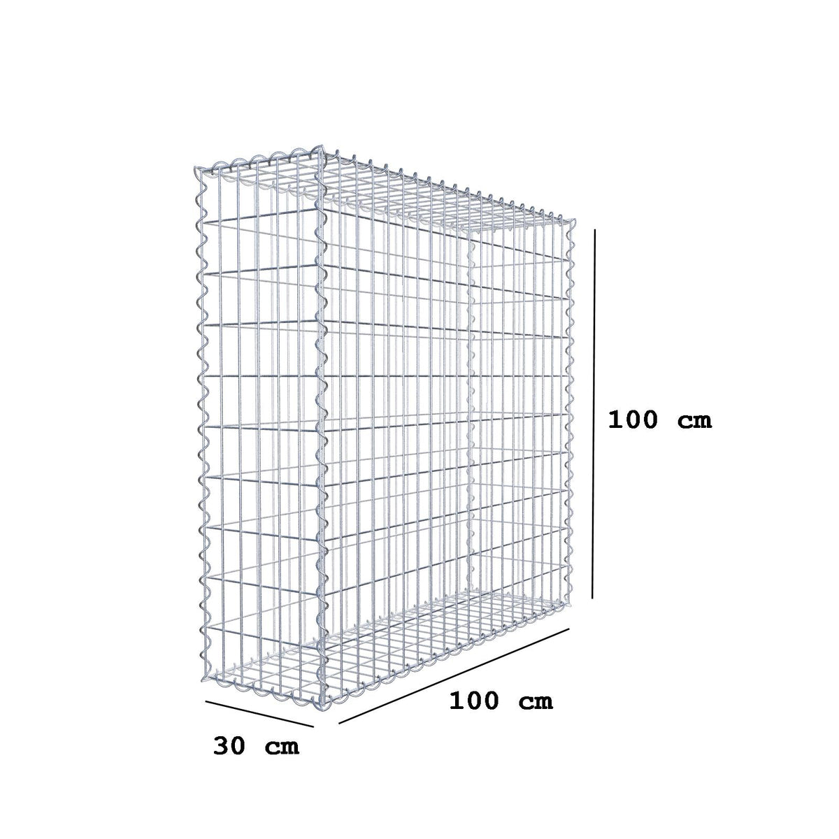 Gabion 100 cm x 100 cm x 30 cm (L x H x D), maskestørrelse 5 cm x 10 cm, spiral