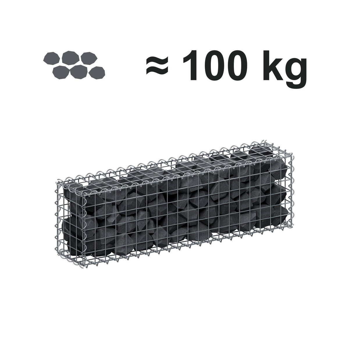 Gabion 100 cm x 30 cm x 20 cm (L x H x D), mesh size 5 cm x 5 cm, spiral