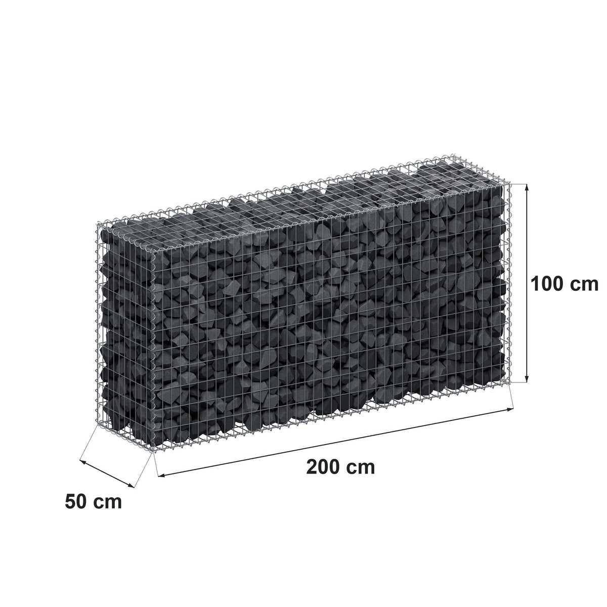 Gabbione 200 cm x 100 cm x 50 cm (L x H x P), maglia 5 cm x 10 cm, spirale