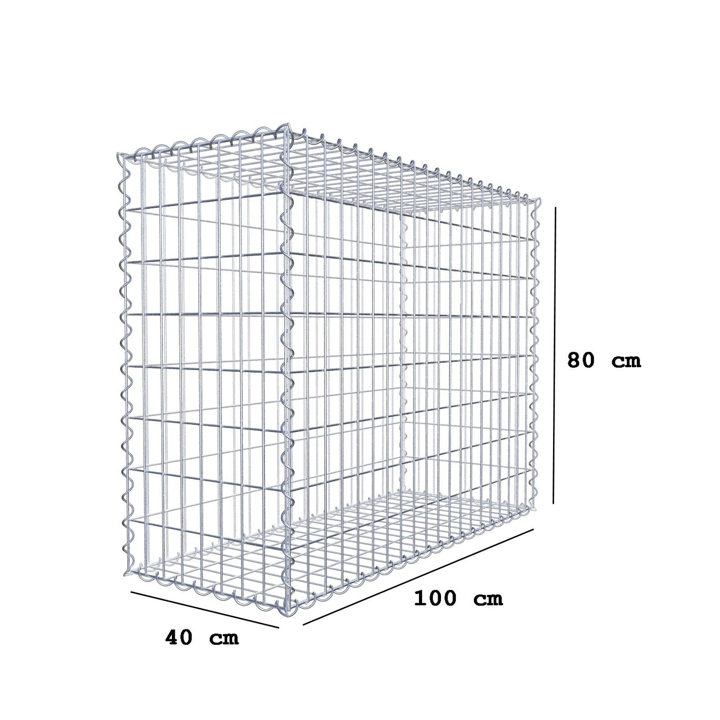 Gabione 100 cm x 80 cm x 40 cm (L x H x T), Maschenweite 5 cm x 10 cm, Spirale