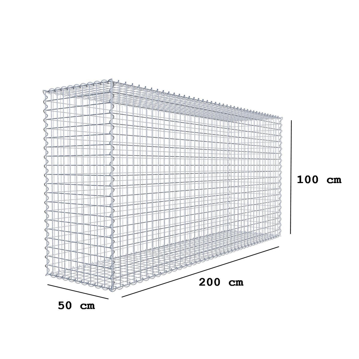 Gabion 200 cm x 100 cm x 50 cm (L x H x D), maskstorlek 5 cm x 5 cm, spiral