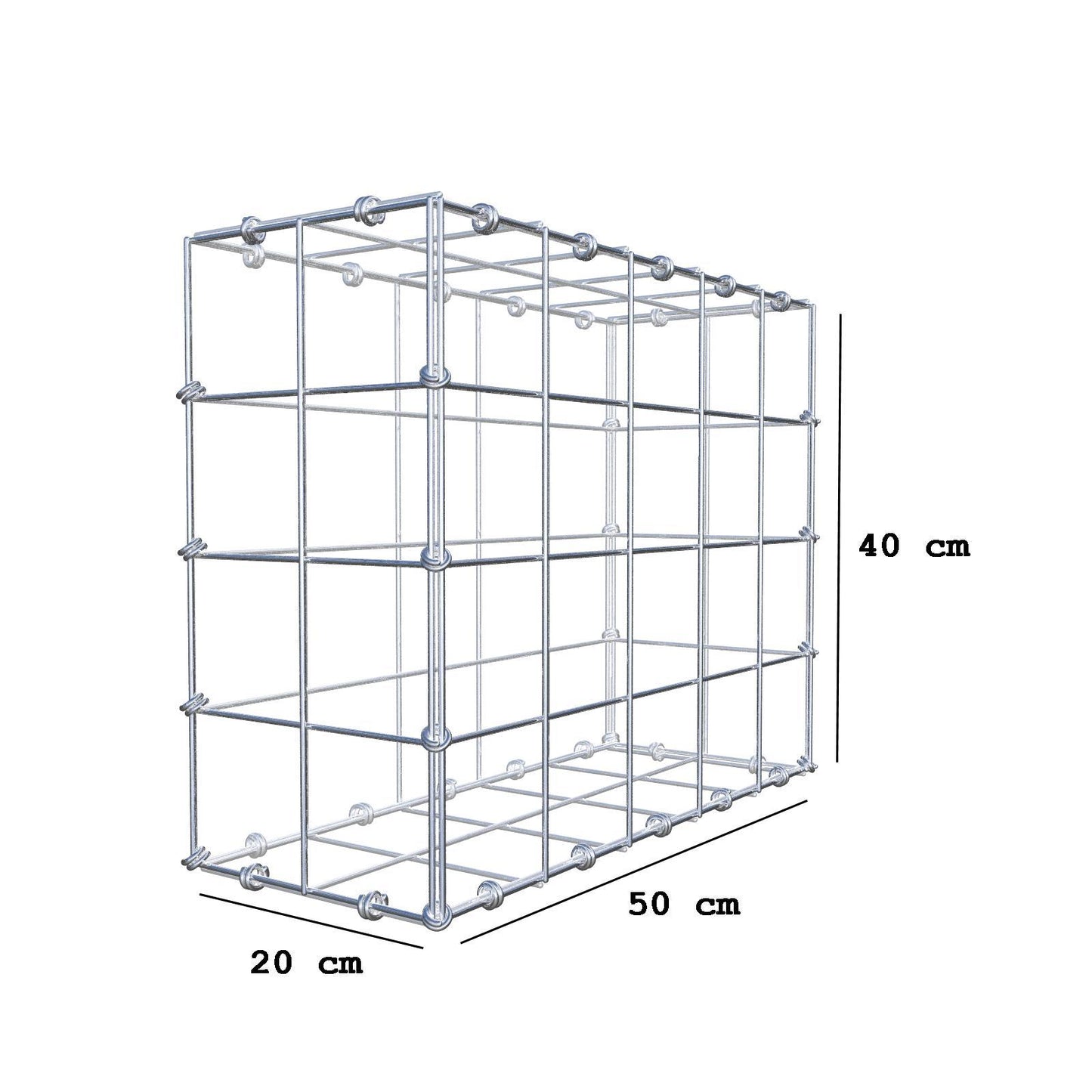 Schanskorf 50 cm x 40 cm x 20 cm (L x H x D), maaswijdte 10 x 10 cm, spiraalring