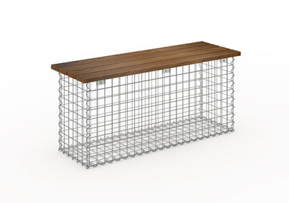 Banco de gaviones con madera de cumarú, 105 x 50 x 30 cm (L x A x P), galvanizado, MW 5 x 5 cm, con cierre en espiral