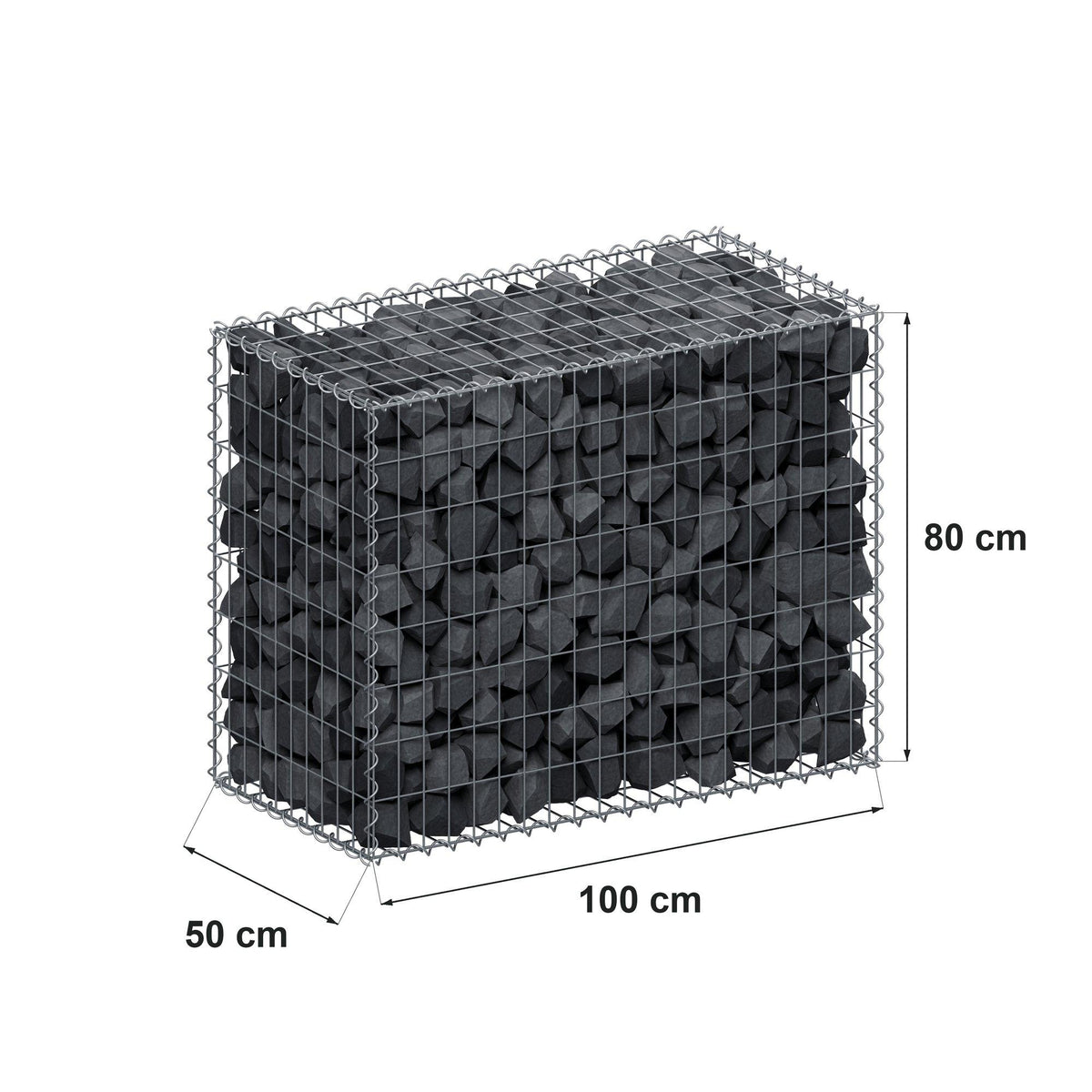 Gabião 100 cm x 80 cm x 50 cm (C x A x P), malhagem 5 cm x 10 cm, espiral