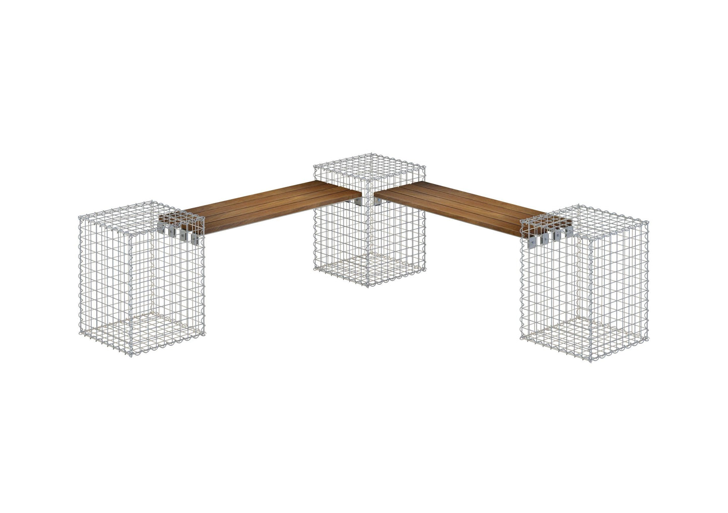 Banco de jardín con 3 gaviones - teca, 205 cm de largo x 60 cm de alto x 37 cm de profundidad, galvanizado, MW 5 x 5 cm