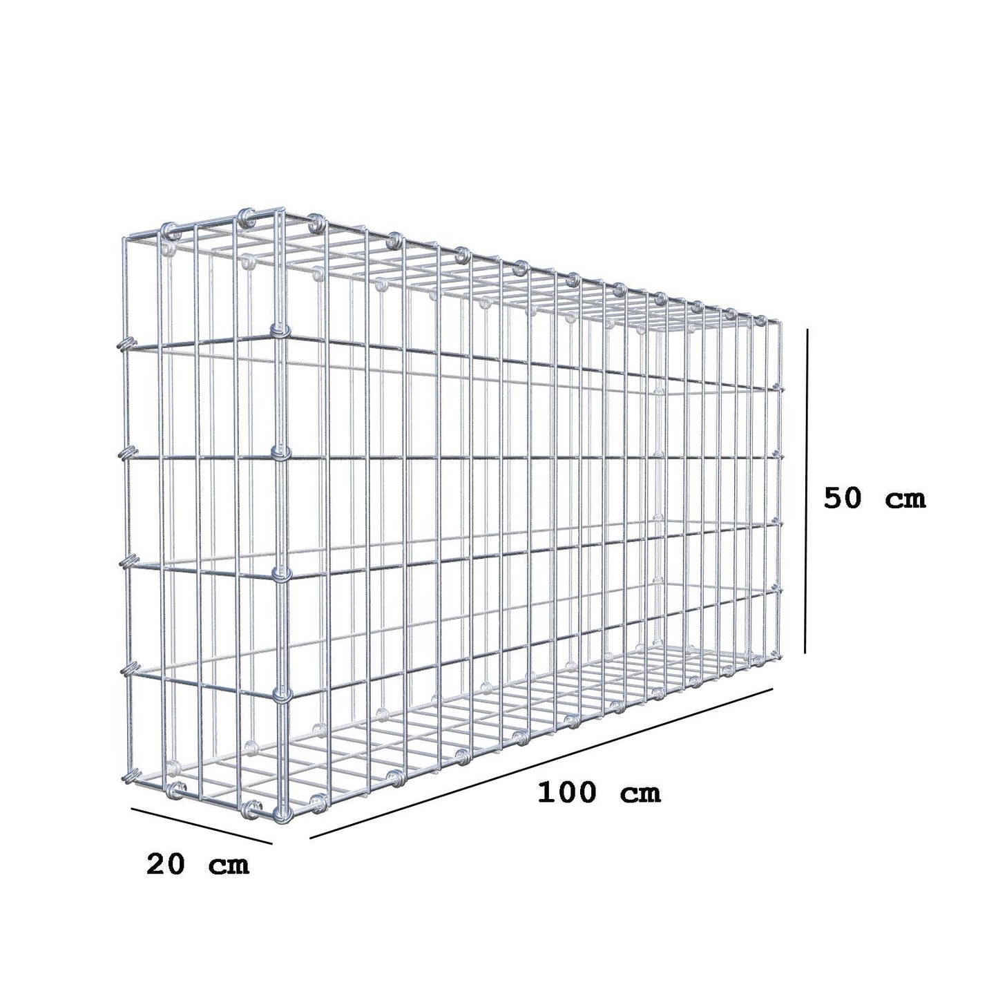Gabione 100 cm x 50 cm x 20 cm (L x H x T), Maschenweite 5 x 10 cm, Spiralring