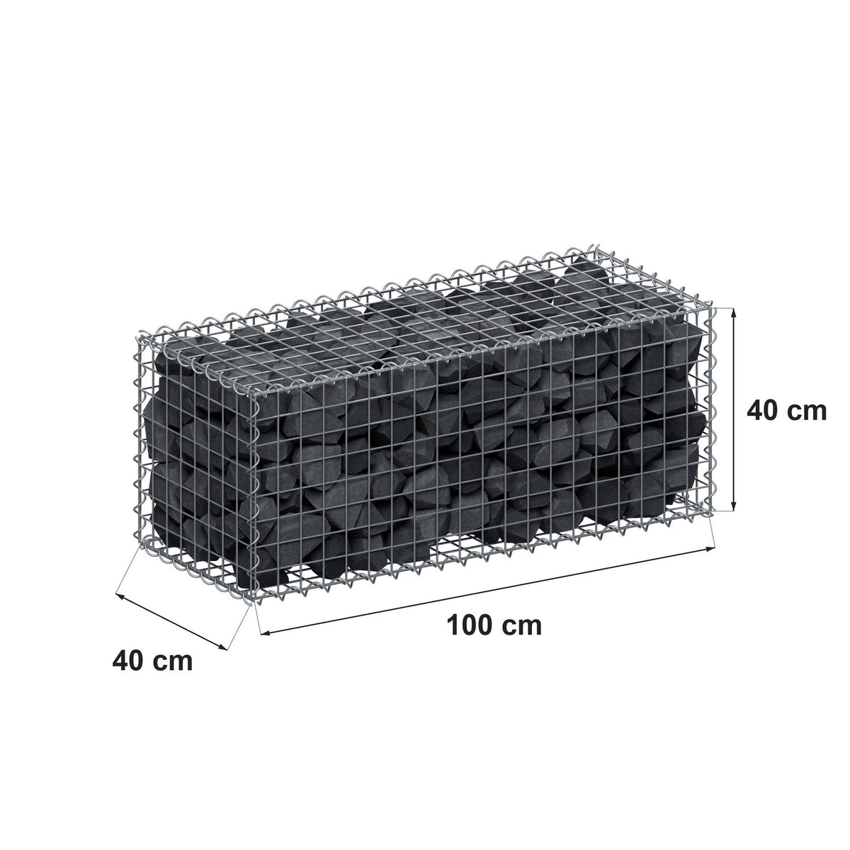 Gabione 100 cm x 40 cm x 40 cm (L x H x T), Maschenweite 5 cm x 5 cm, Spirale