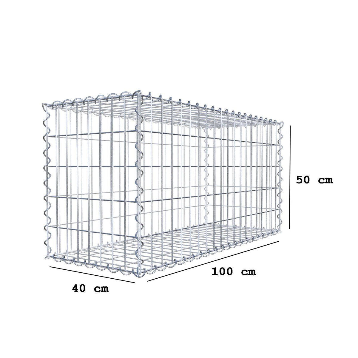 Gabion 100 cm x 50 cm x 40 cm (L x H x P), mailles 5 cm x 10 cm, spirale