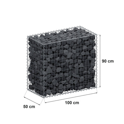 Gabion 100 cm x 90 cm x 50 cm (L x H x D), maskestørrelse 5 cm x 10 cm, spiral