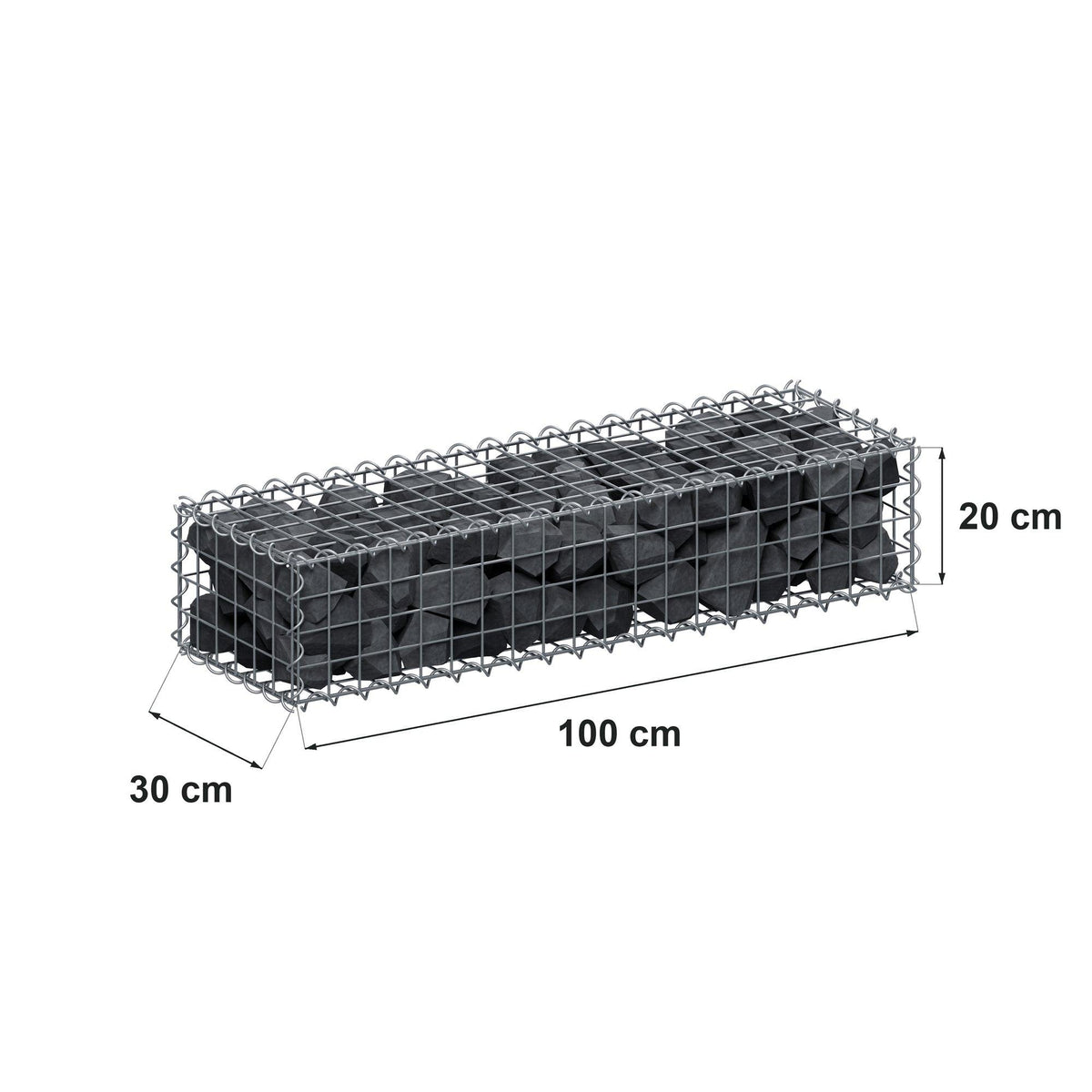 Gabbione 100 cm x 20 cm x 30 cm (L x H x P), maglia 5 cm x 5 cm, spirale