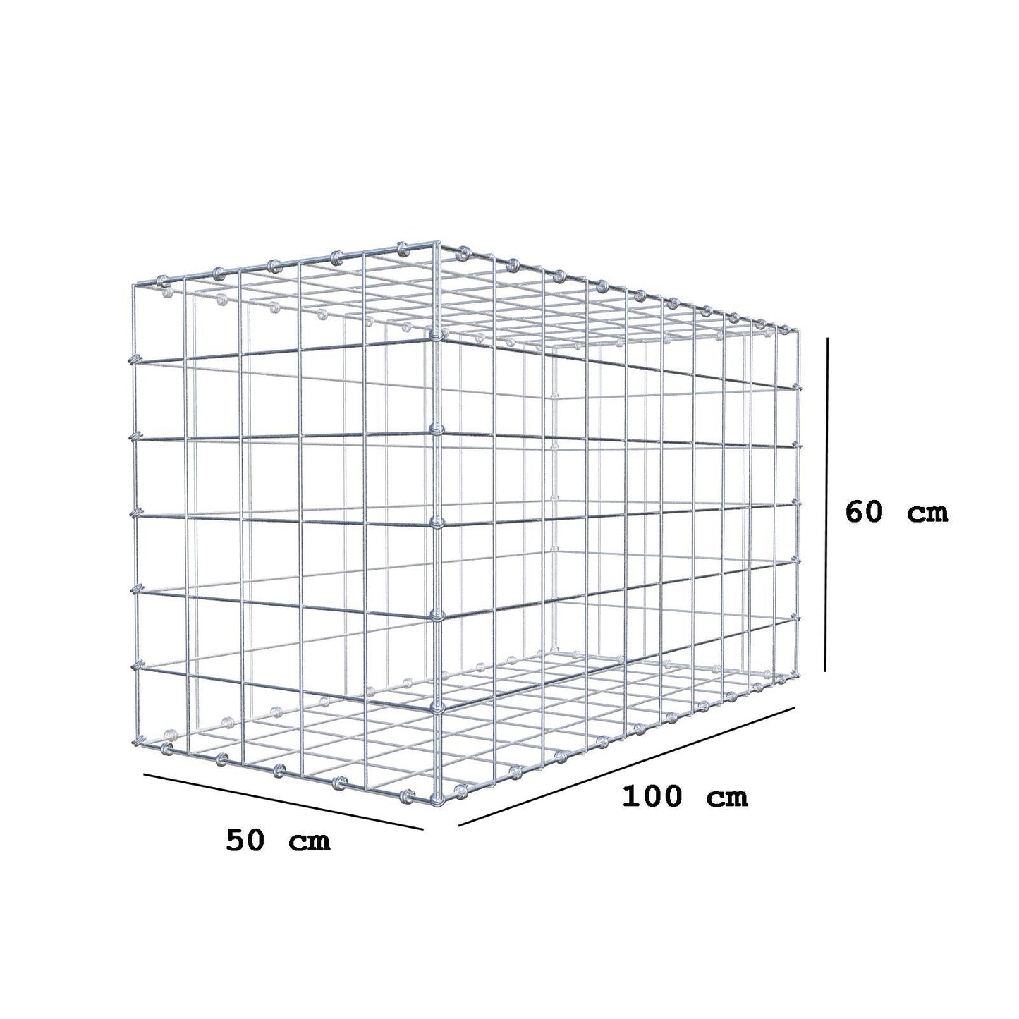 Gabione 100 cm x 60 cm x 50 cm (L x H x T), Maschenweite 10 x 10 cm, Spiralring