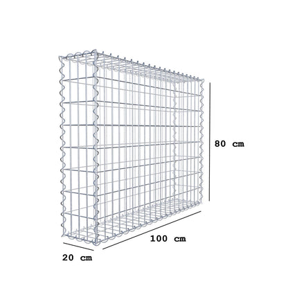 Gabione 100 cm x 80 cm x 20 cm (L x H x T), Maschenweite 5 cm x 10 cm, Spirale
