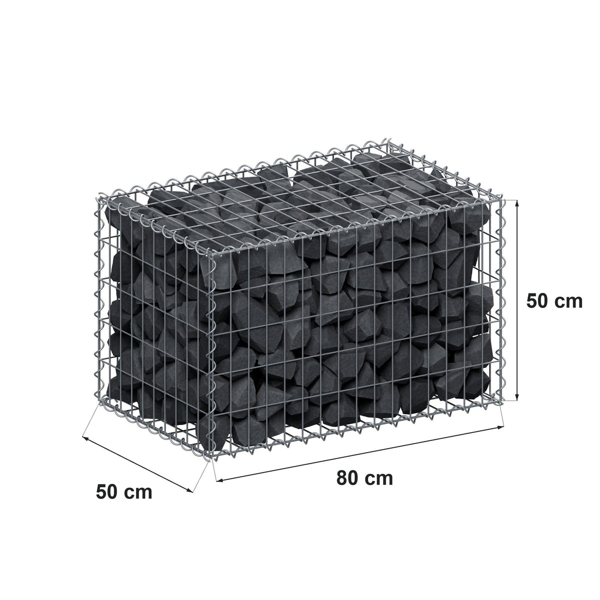 Gabion 80 cm x 50 cm x 50 cm (L x H x D), mesh size 5 cm x 10 cm, spiral