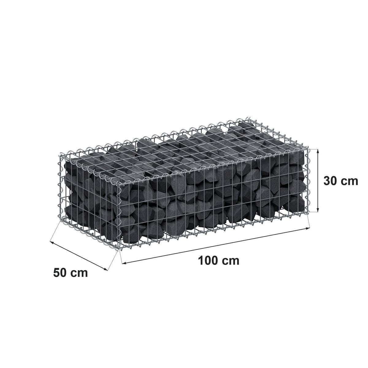 Gabbione 100 cm x 30 cm x 50 cm (L x H x P), maglia 5 cm x 10 cm, spirale