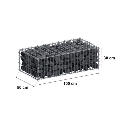 Gabbione 100 cm x 30 cm x 50 cm (L x H x P), maglia 5 cm x 10 cm, spirale