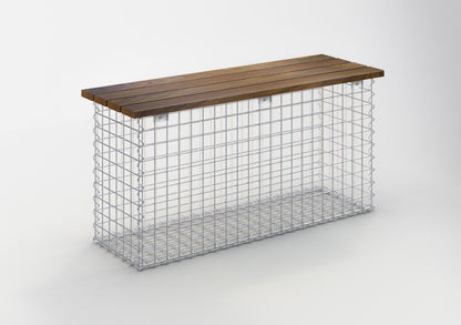Banco de gaviones con madera de cumarú, 105 x 50 x 30 cm (L x A x P), galvanizado, MW 5 x 5 cm, con cierre en espiral