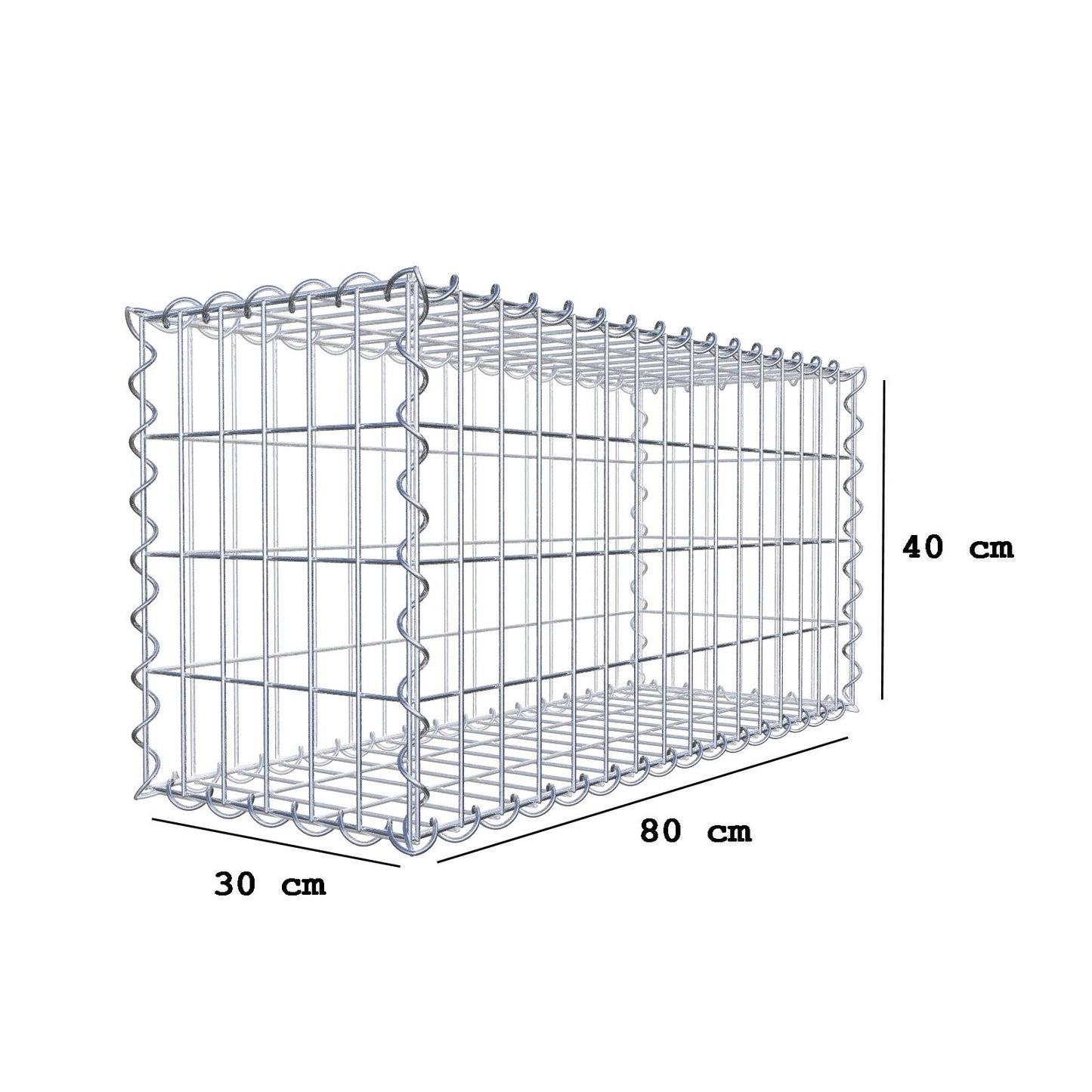 Gabione 80 cm x 40 cm x 30 cm (L x H x T), Maschenweite 5 cm x 10 cm, Spirale