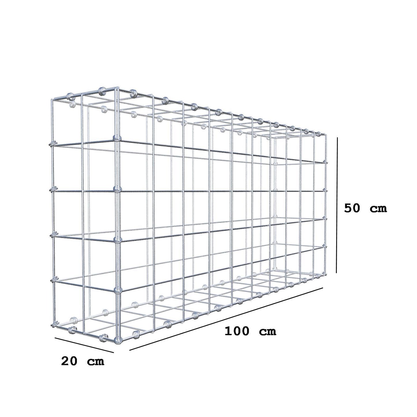 Gabion 100 cm x 50 cm x 20 cm (L x H x D), mesh size 10 x 10 cm, spiral ring