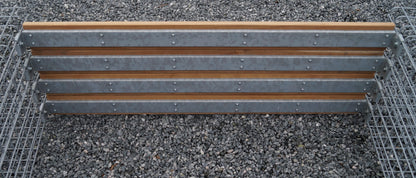 Banco de gaviones con 3 columnas de flores - teca, 205 cm de largo x 60 cm de alto x 37 cm de profundidad, galvanizado en caliente, MW 5 x 5 cm