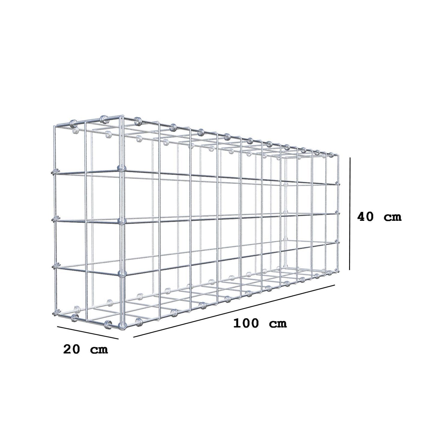 Gabion 100 cm x 40 cm x 20 cm (L x H x D), maskstorlek 10 x 10 cm, spiralring