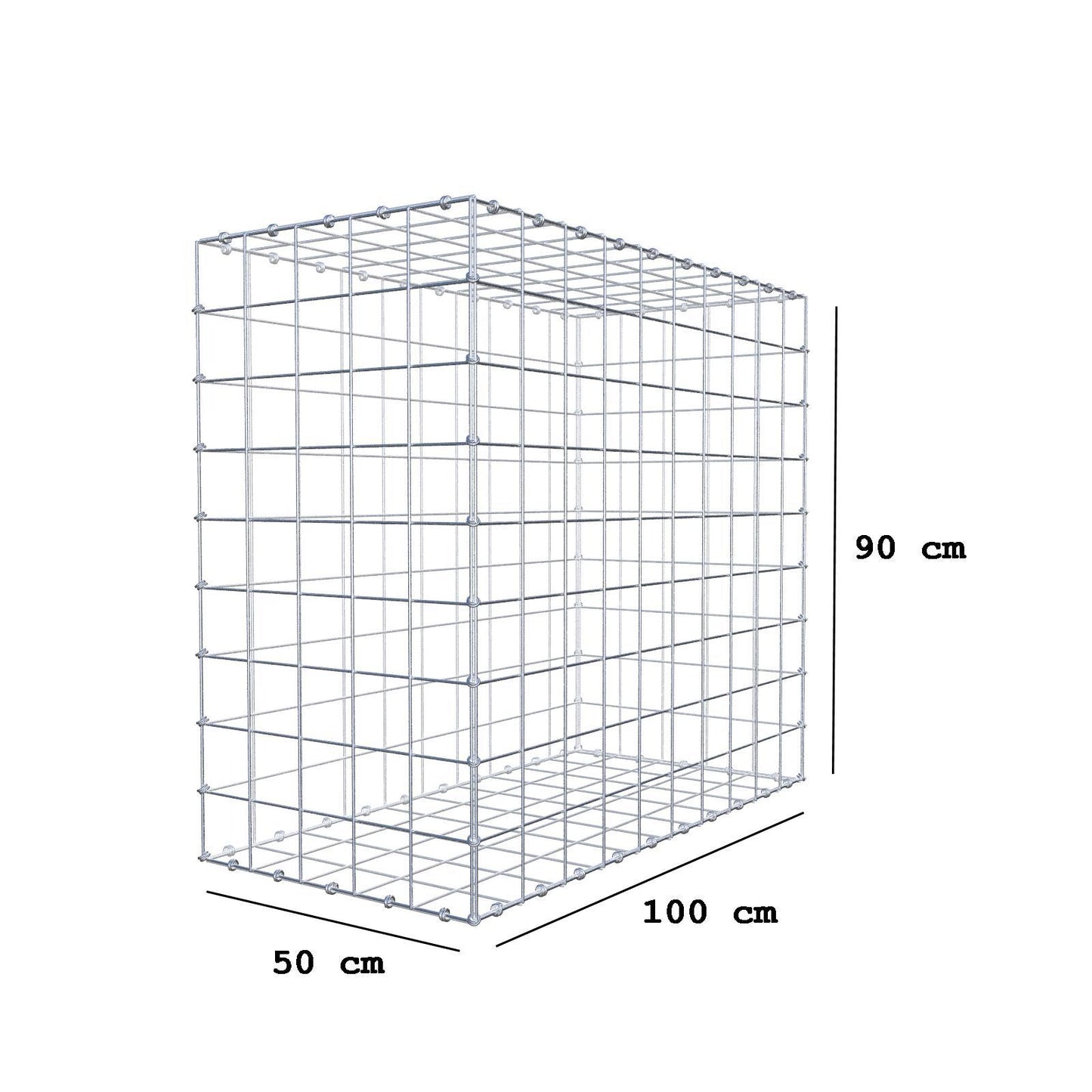 Gabione 100 cm x 90 cm x 50 cm (L x H x T), Maschenweite 10 x 10 cm, Spiralring