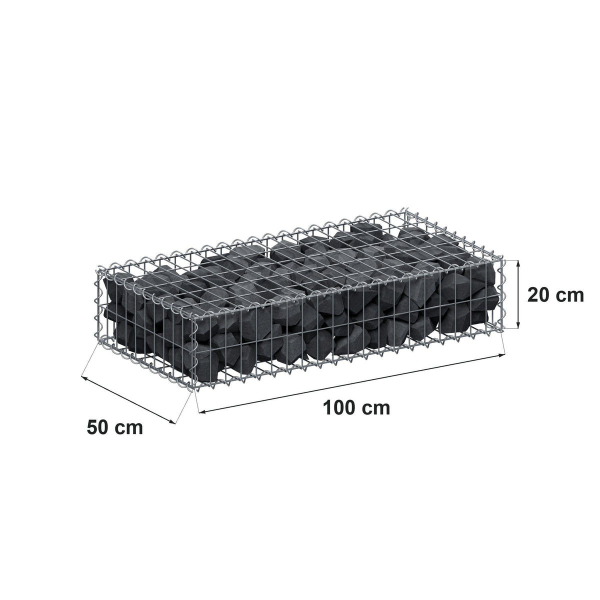 Gabion 100 cm x 20 cm x 50 cm (L x H x D), mesh size 5 cm x 10 cm, spiral