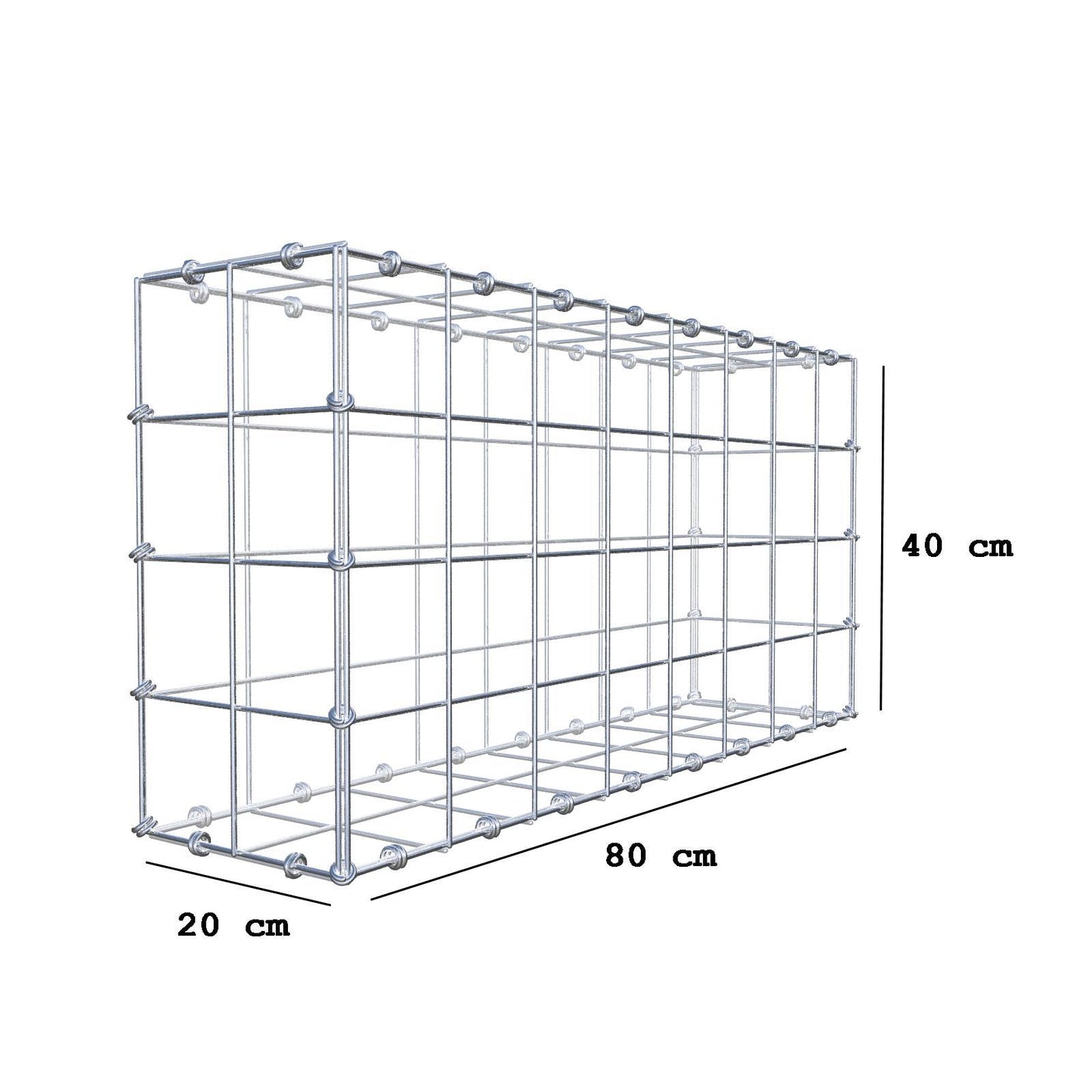 Gabion 80 cm x 40 cm x 20 cm (L x H x D), mesh size 10 x 10 cm, spiral ring