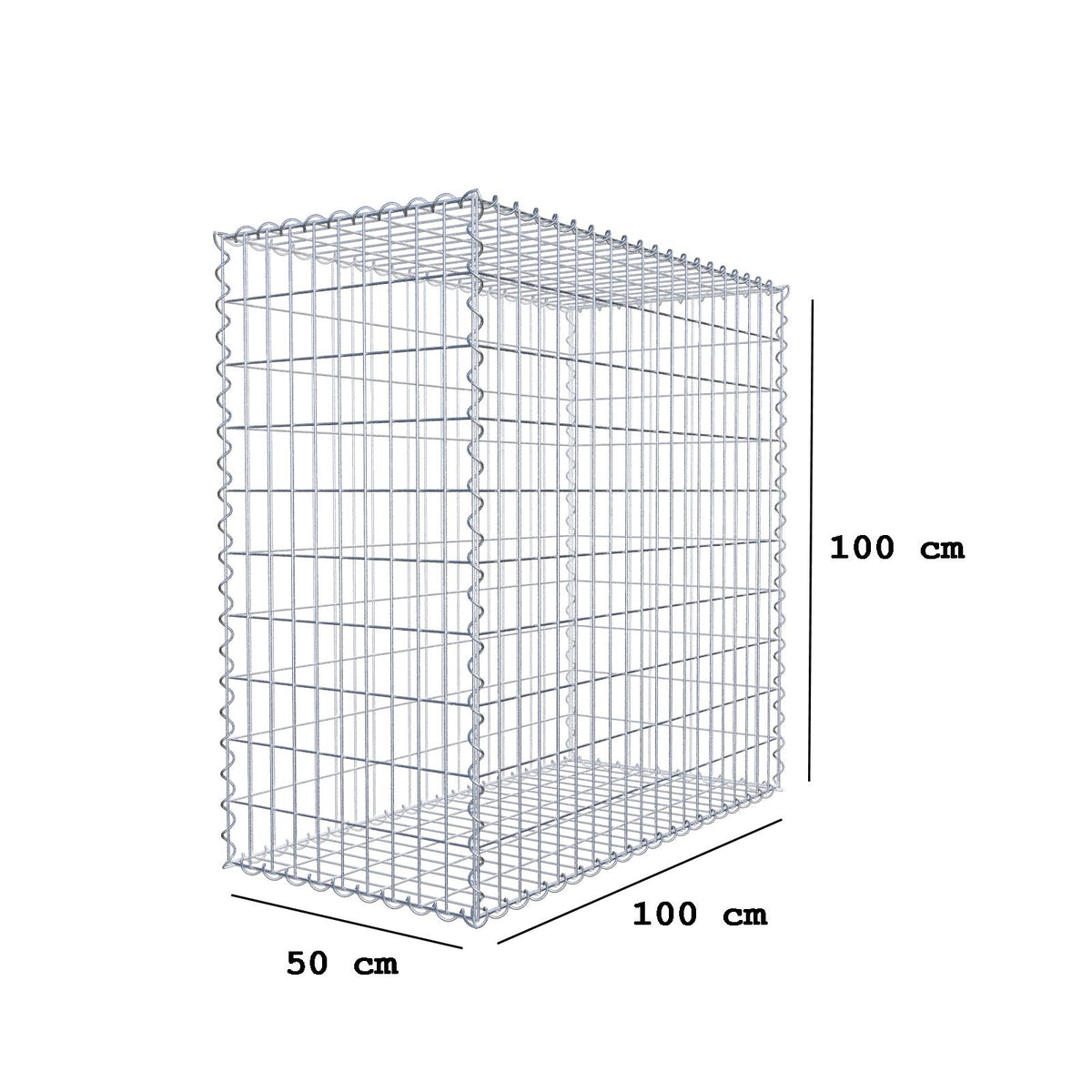 Schanskorf 100 cm x 100 cm x 50 cm (L x H x D), maaswijdte 5 cm x 10 cm, spiraalvormig