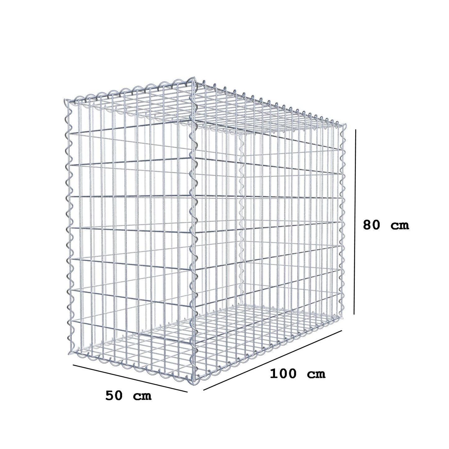 Gabione 100 cm x 80 cm x 50 cm (L x H x T), Maschenweite 5 cm x 10 cm, Spirale