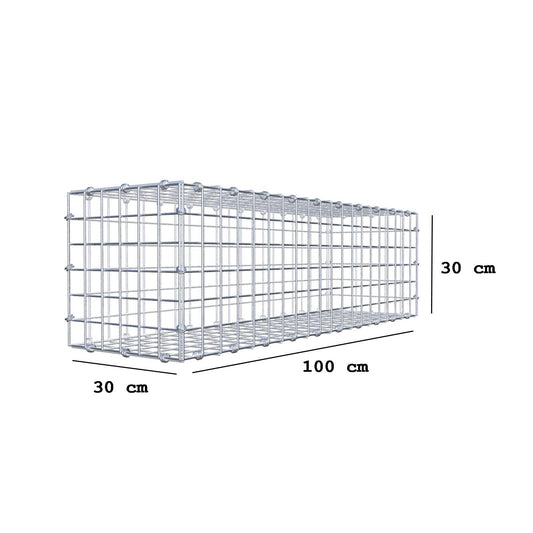 Gabion 100 cm x 30 cm x 30 cm (L x H x D), maskstorlek 5 x 5 cm, spiralring